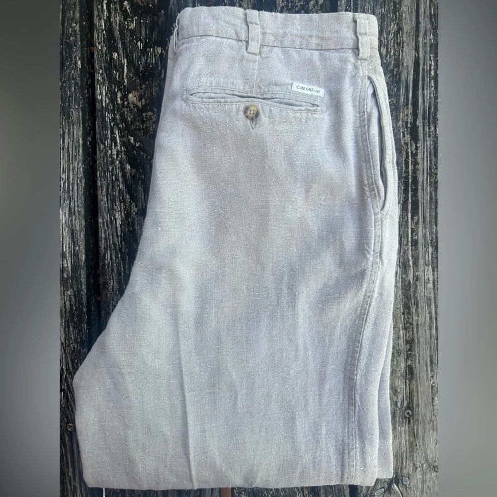 Daniel Cremieux 38x32 Beige Khaki Thick 100% Linen Loose Beach Pants France E3